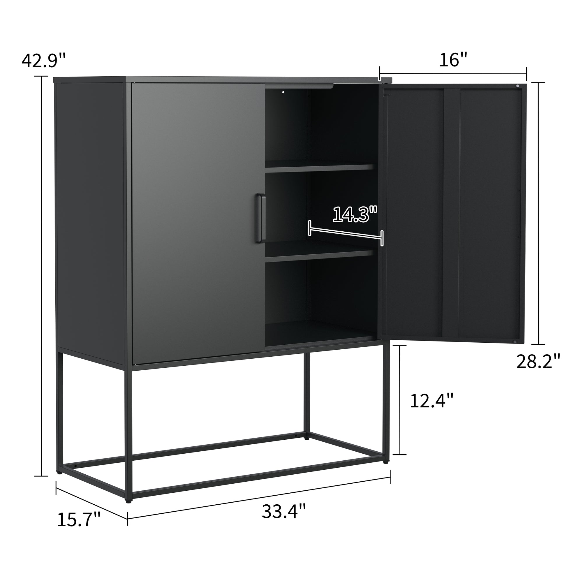 Heavy Duty Metal Buffet Sideboard Modern Steel Storage Cabinet With 2 Shelves, Free Standing Accent Cabinet With Magnetic Doors For Bedroom, Kitchen, And Home Office, Anti Tip Design Easy Assemble Accent Chests 1 2 Shelves Antique Black Primary Living