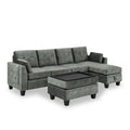 Sectional 3 Seaters Sofa ,Double Sided Multi Functional Footstool, Storage Matnon Slip Leg, Two Pillows, Velvet, Light Grey Light Grey Velvet 3 Seat