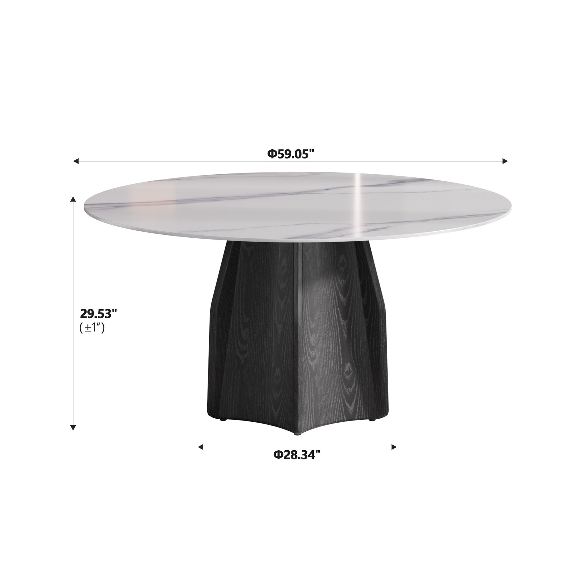 59.05" Round Marble Dining Table With Black Textured Solid Wood Base, Artificial Marble For 6 8 People, Dining Room Living Room Kitchen Dining Table,White Dining Table Only Black,White Dining Room