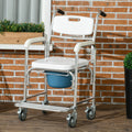 Homcom Shower Commode Wheelchair, Padded Seat, 330 Lbs., White White Aluminum