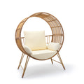 Round Wicker Outdoor Egg Chair, Beige Ancient Oak Rattan Metal