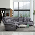 Faux Leather Reclining Sofa Grey Grey Pu 5 Seat