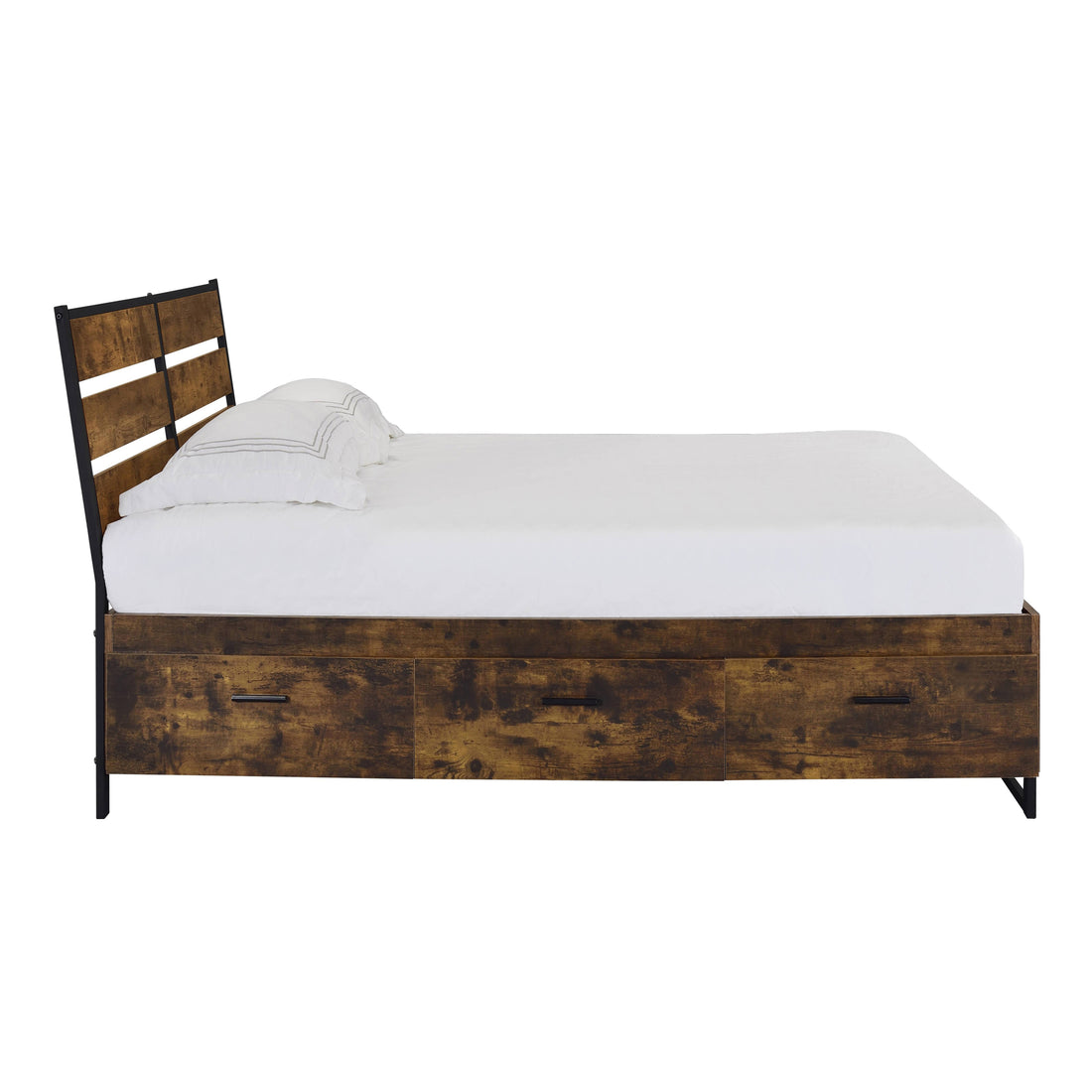 Rustic Oak And Black Storage Bed With 6 Drawers Box Spring Not Required Queen Rustic Wood Bedroom Industrial Storage Included Wood Paper