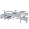 Queen Size Wooden Platform Bed With 2 Storage Drawers And 2 Bedside Tables, Gray Queen Gray Pine