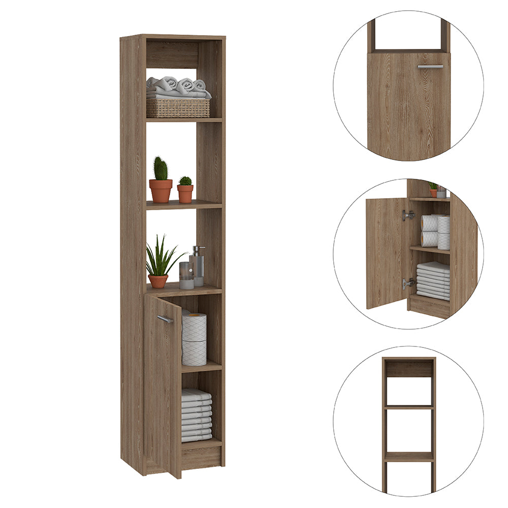 Malaga Linen Cabinet, Two Interior Shelves, Three External Shelves, Single Door Pine Beige 1 5 Bathroom Freestanding Modern Particle Board Particle Board