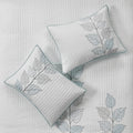 6 Piece Embroidered Quilt Set With Throw Pillows Blue King Cal King King White Blue Cotton
