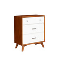 Modern Style Wooden Chest With Three Drawers And Flared Legs, Brown And White Brown White Solid Wood