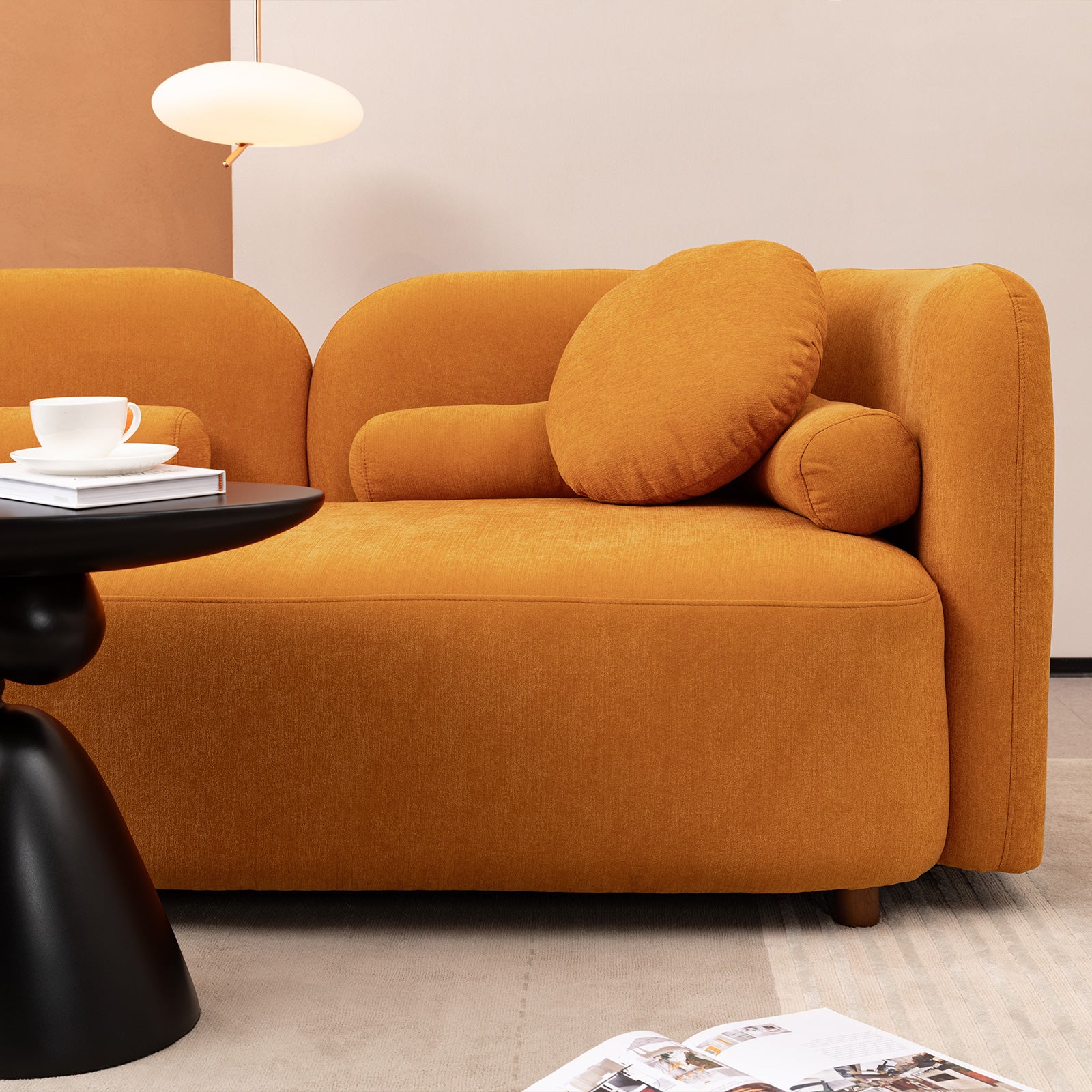 Luxury Modern Couch For Living Room, Chenille Upholstered Comfy Couch For Apartment Home Office, 3 Seater Orange Brown Chenille Wood Primary Living Space Minimalist Eucalyptus Foam Fabric 3 Seat