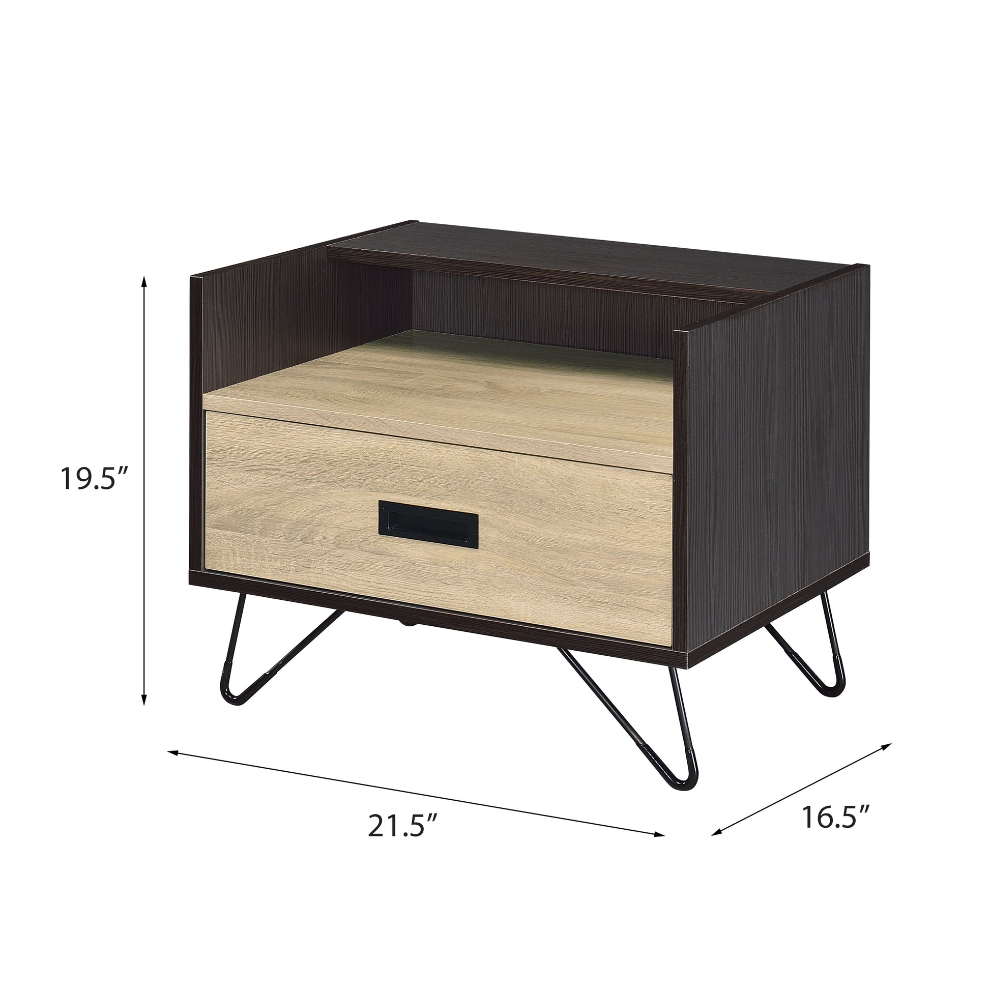 Oak And Black Nightstand With 1 Drawer Black Brown 1 Drawer Bedroom Oak Black Wood Metal