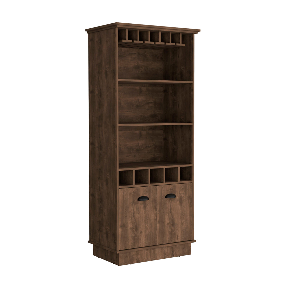 Dundee 70 Inch High 10 Glass Bar Cabinet With 5 Cubbies And 3 Open Shelves And Cabinet Brown Primary Living Space Modern Shelves Included Particle Board