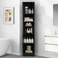 Multi Functional Corner Cabinet Tall Bathroom Storage Cabinet With Two Doors And Adjustable Shelves, Open Shelf, Black Black Mdf