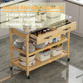 Stainless Steel Countertop Solid Wood Kitchen Cart With Storage Drawers And Shelves, Rotatable Kitchen Island With Steel Table Top And Tower Rack, Rolling Utility Trolley Cart For Kitchen And Dining Burly Wood Kitchen Classic,Contemporary Rectangular