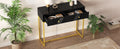 Modern Sleek Console Table Two Drawers With Stripe Design For Living Room And Entryway Black Black Mdf