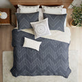 3 Piece Embroidered Cotton Quilt Set Navy King Cal King King Navy Cotton