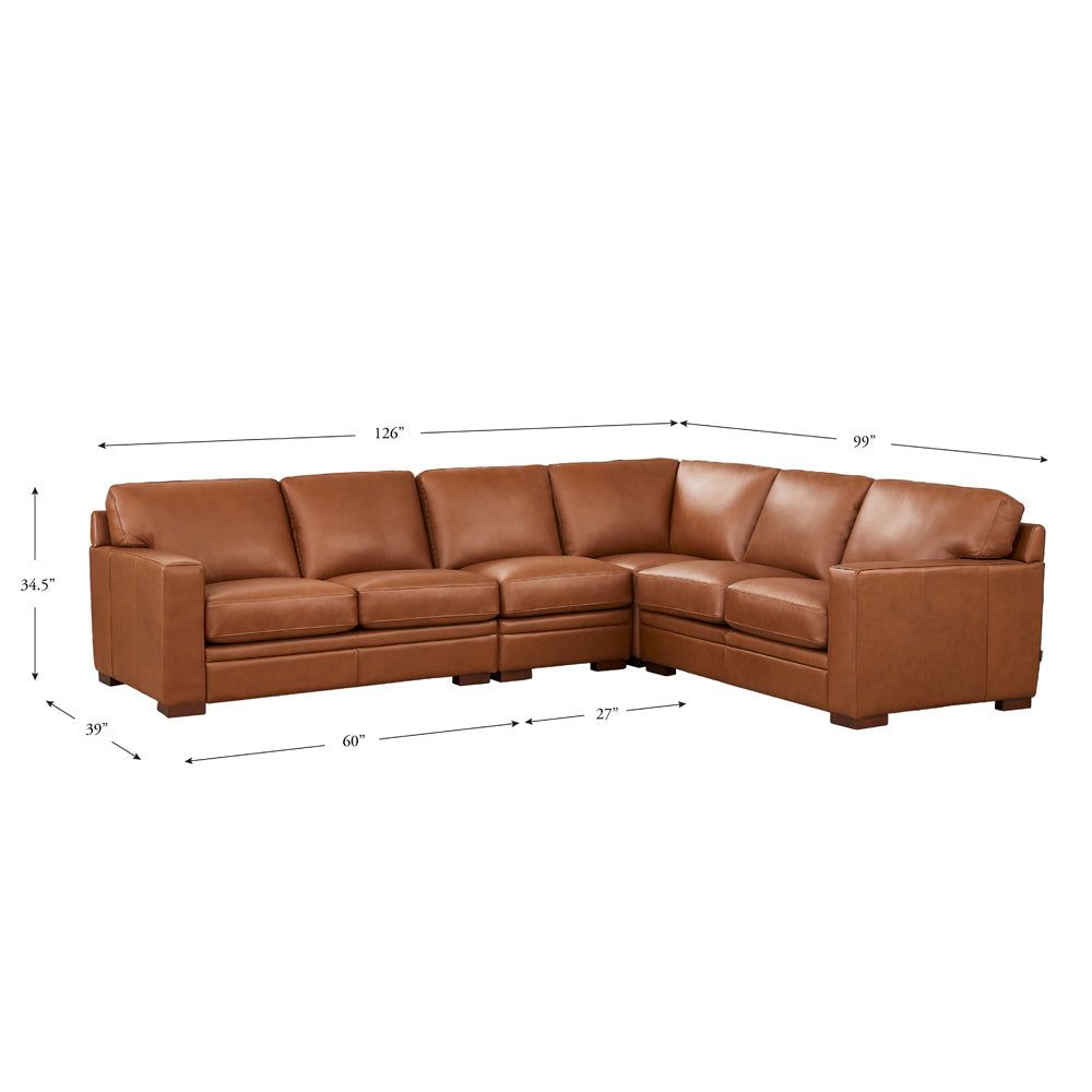 Dillon Leather L Shaped Sectional Brown Genuine Leather Wood Primary Living Space Medium Firm Cushion Back Mid Century Modern L Shaped Eucalyptus Square Arms Down Filling Leather 6 Seat