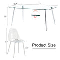 Table And Chair Set.Modern Rectangular Glass Dining Table With Tempered Glass Countertop And Silver Metal Legs, Paired With Multiple Transparent High Quality Pet Dining Chairs With Silver Legs. Silver Seats 8 Tempered Glass