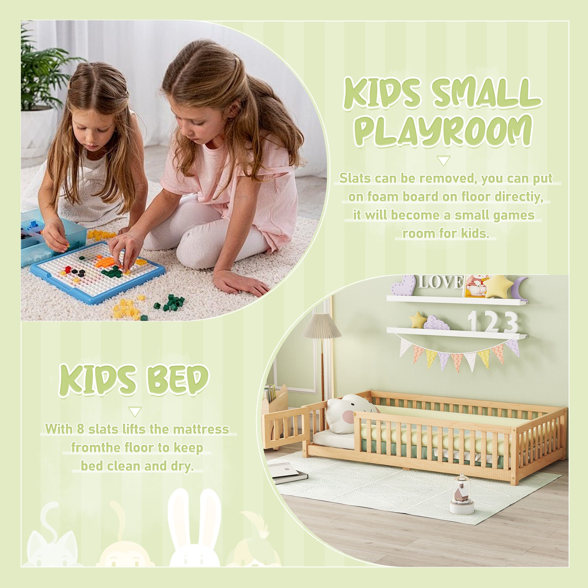 Twin Size Bed Floor Bed With Safety Guardrails And Door For Kids, Natural Old Sku: W158090686 Twin Natural Pine