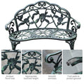 Outsunny Outdoor Bench, Cast Aluminum Outdoor Furniture, Metal Bench With Floral Rose Accent & Antique Finish, Green Green Aluminum