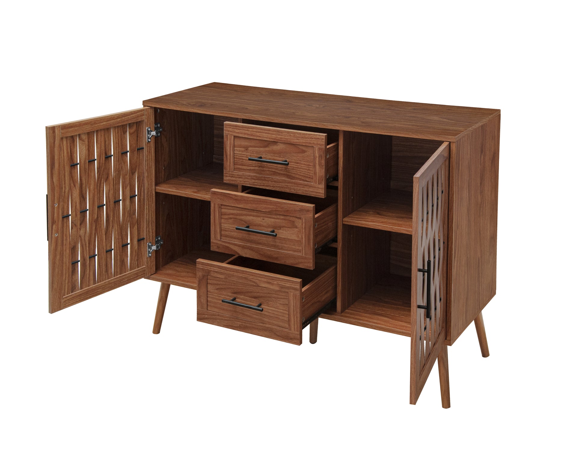 2 Door 3 Drawer Cabinet, Accent Storage Cabinet, Suitable For Living Room, Bedroom, Dining Room, Study Walnut Mdf