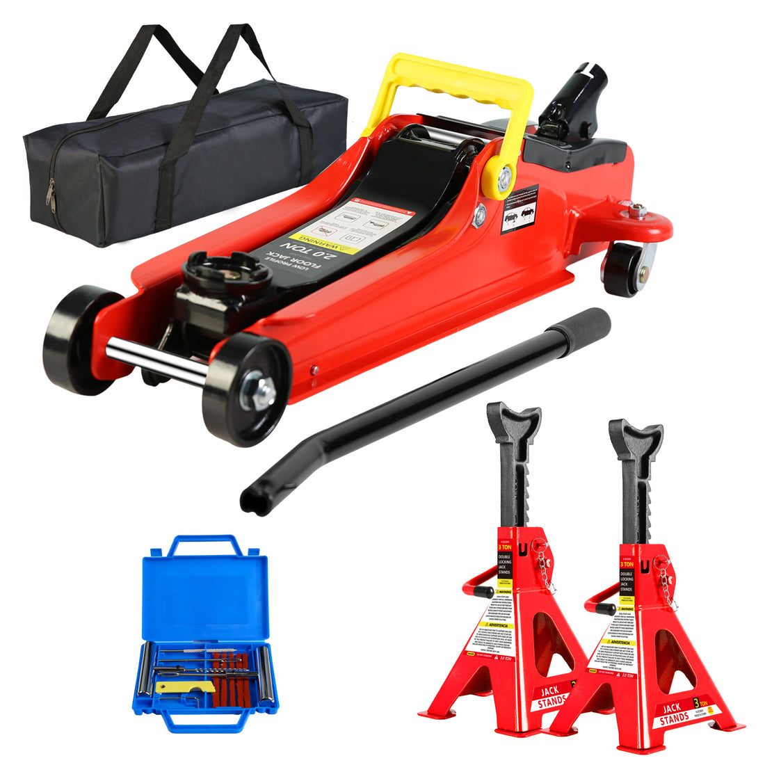 Floor Jack, 2 Ton Low Profile Floor Jack, 3T Jack Stand Tire Repair Kit Heavy Duty Steel Racing Floor Jack With Single Piston Quick Lift Pump, Floor Jack Lifting Range 3.3" 15.2" Red Steel