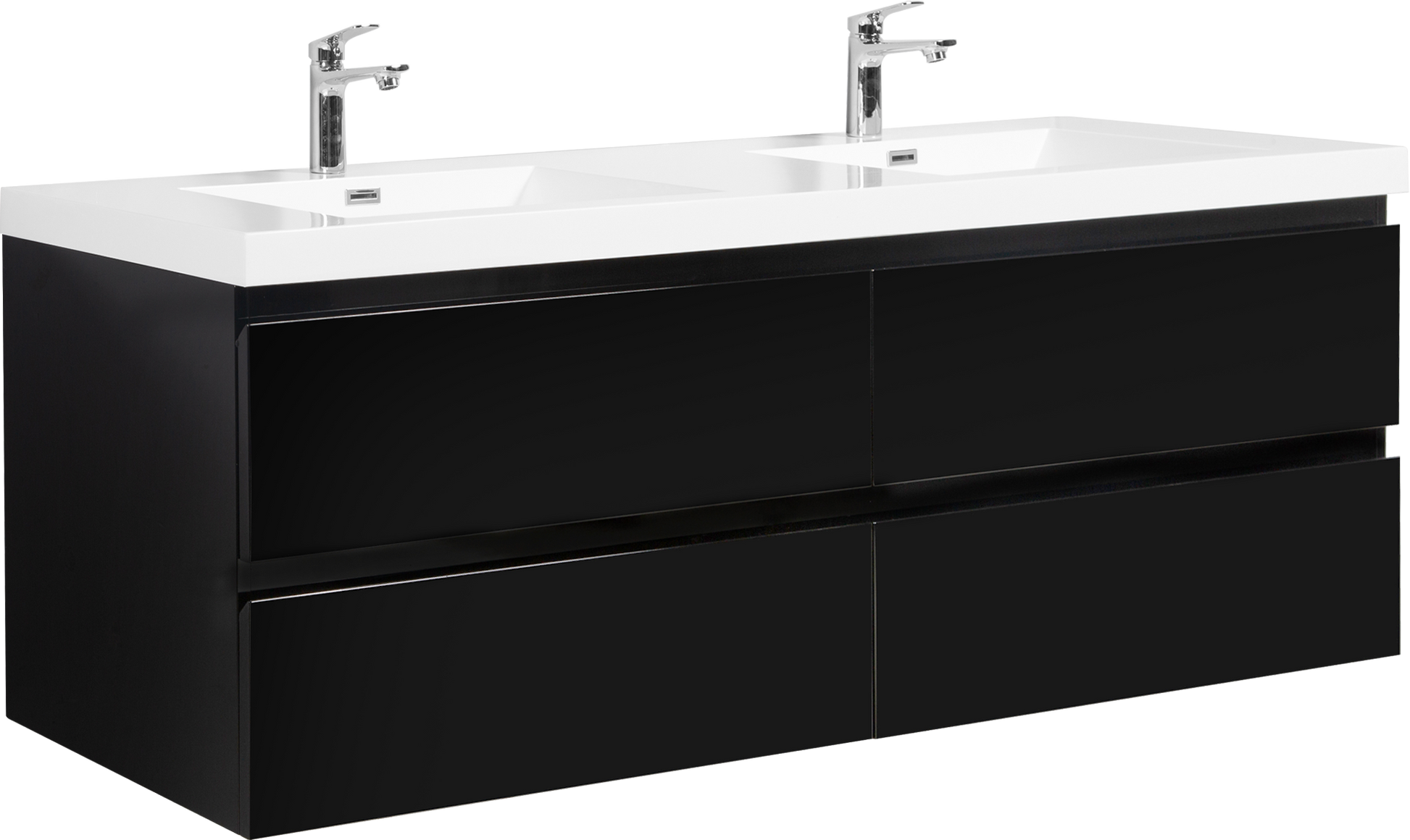 72" Floating Bathroom Vanity With Sink, Modern Wall Mounted Bathroom Storage Vanity Cabinet With 2 Resin Top Basin And 4 Soft Close Drawers, Glossy Black 24V11 72Gb 4 Black Bathroom Wall Mounted