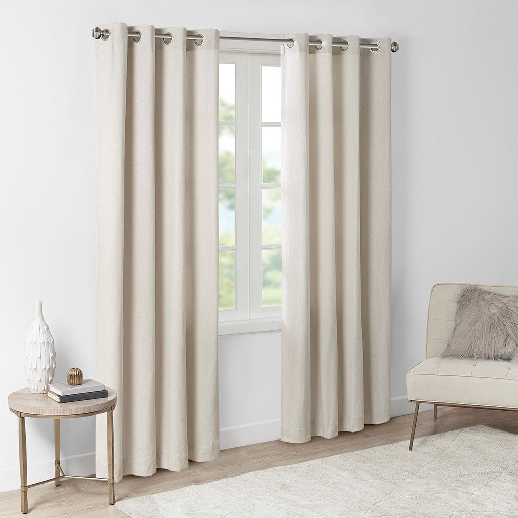 Solid Piece Dyed Grommet Top Curtain Panel Natural Polyester