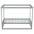 Twin Size Canopy Frame Floor Bed With Fence, Guardrails,Grey Twin Grey American Design Pine