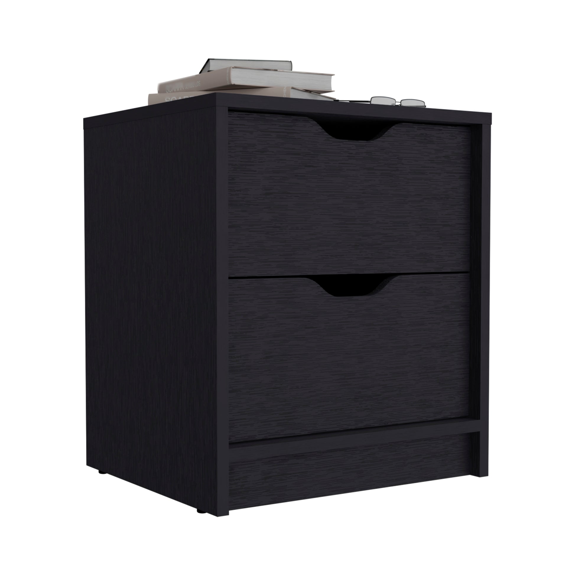 Double Drawer Nightstand 19"H, Bedside Table, Black Black Particle Board Particle Board