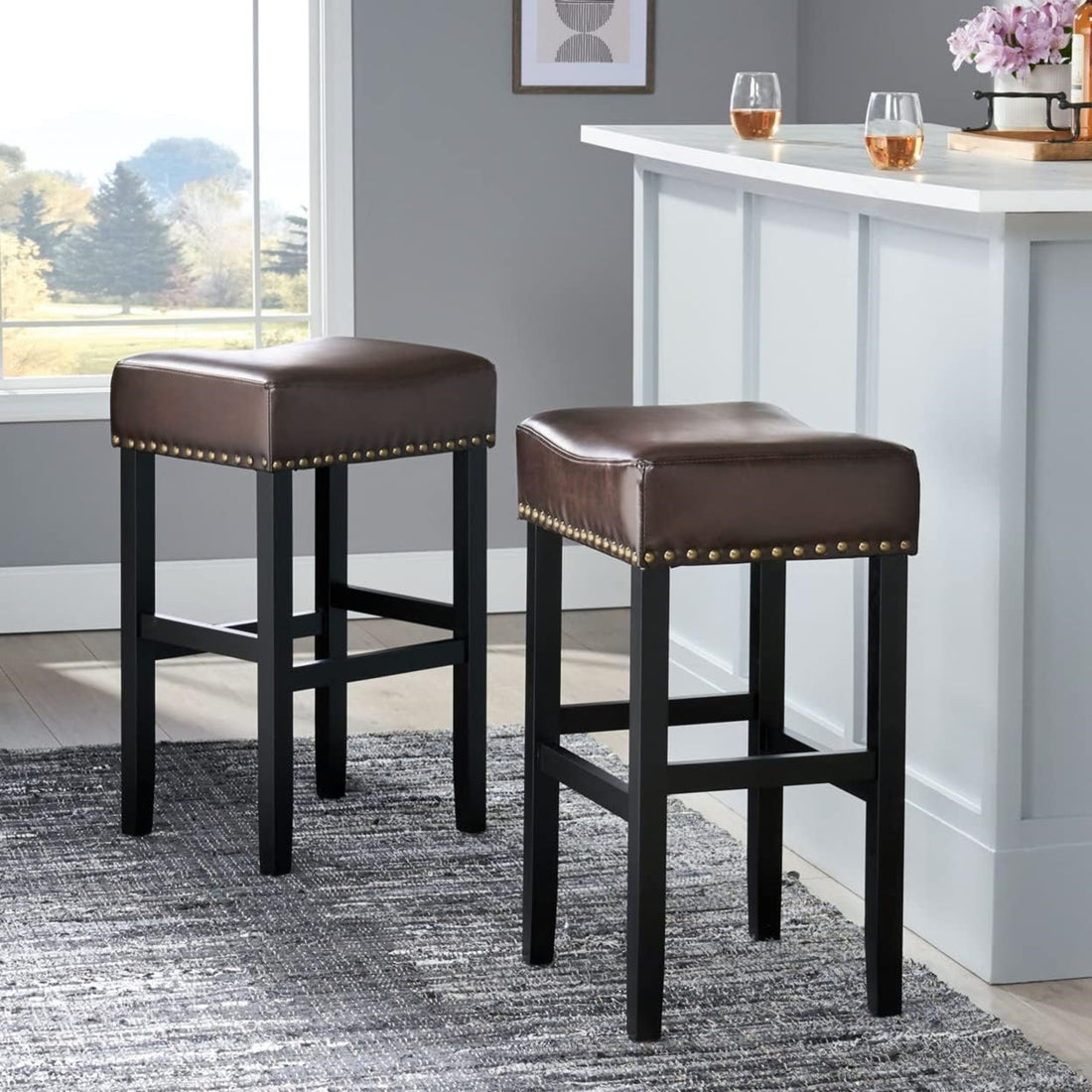 Old Sku: 74515.00 30 Inch Backless Brown Leather Counter Stool Set Of 2 Brown Set Of 2 Leather