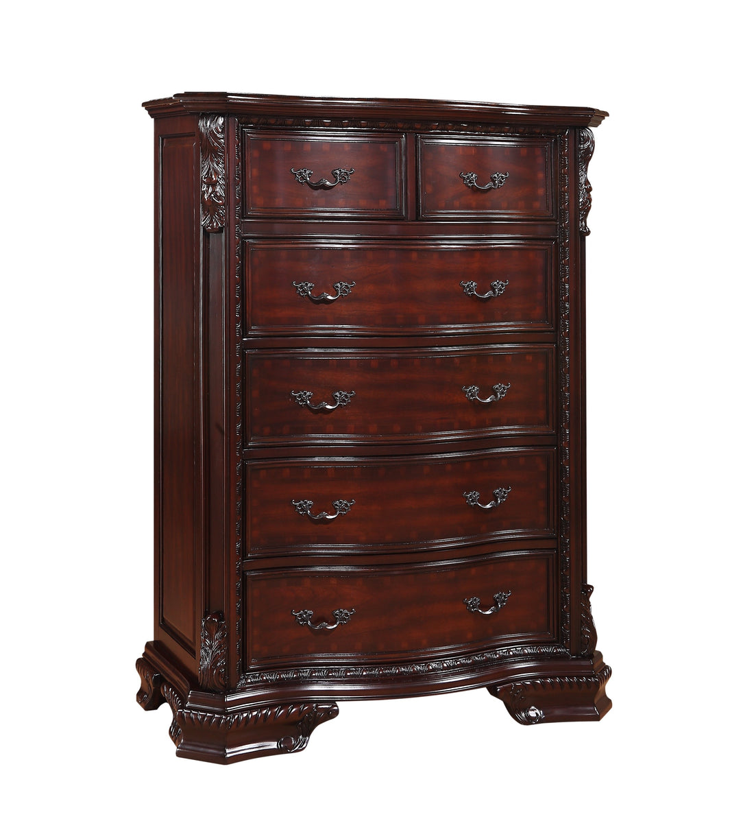 1Pc Traditional Formal Tall Chest Storage Drawers Decorative Drawer Pulls Solid Wood Bedroom Furniture Brown Cherry Finish Brown Brown Bedroom Traditional Solid Wood