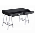 Black High Gloss And Chrome 2 Drawer Writing Desk Black Silver Writting Desk Office Modern Rectangular Drawers Rectangular Wood Metal