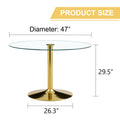 A 47 Inch Diameter Glass Top And A Modern, Minimalist Round Dining Table With Gold Metal Legs. Ideal For Dining Rooms, Living Rooms And Meeting Rooms. Model: Dt 1166 Gold Glass Metal