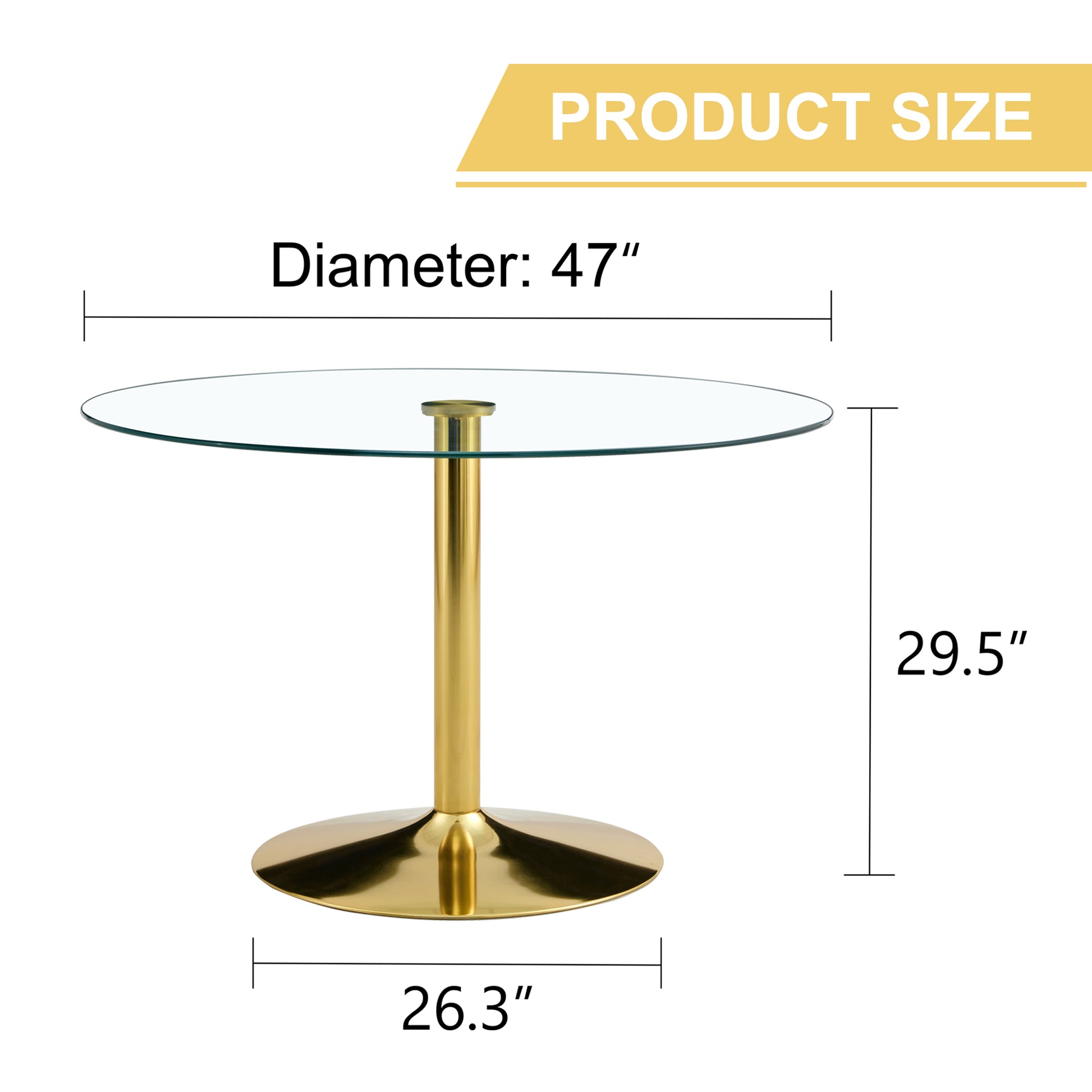 A 47 Inch Diameter Glass Top And A Modern, Minimalist Round Dining Table With Gold Metal Legs. Ideal For Dining Rooms, Living Rooms And Meeting Rooms. Model: Dt 1166 Gold Glass Metal