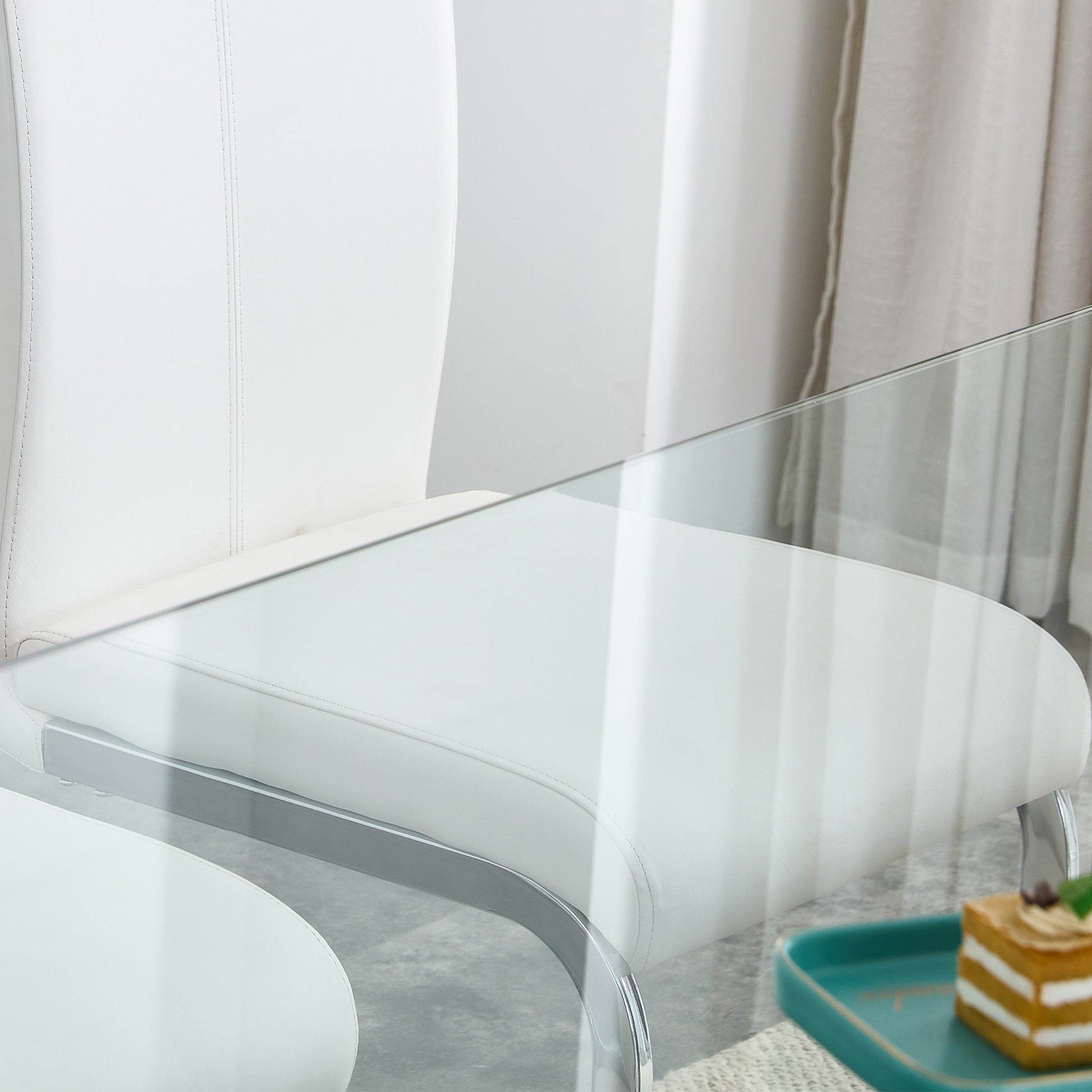 Seating 6 8 People, This Modern, Minimalist Rectangular Dining Table Features A Tempered Glass Top And A Sleek Black Mdf Stand. Suitable For Kitchen, Dining Room, Living Room, Meeting Room Transparent Mdf Glass