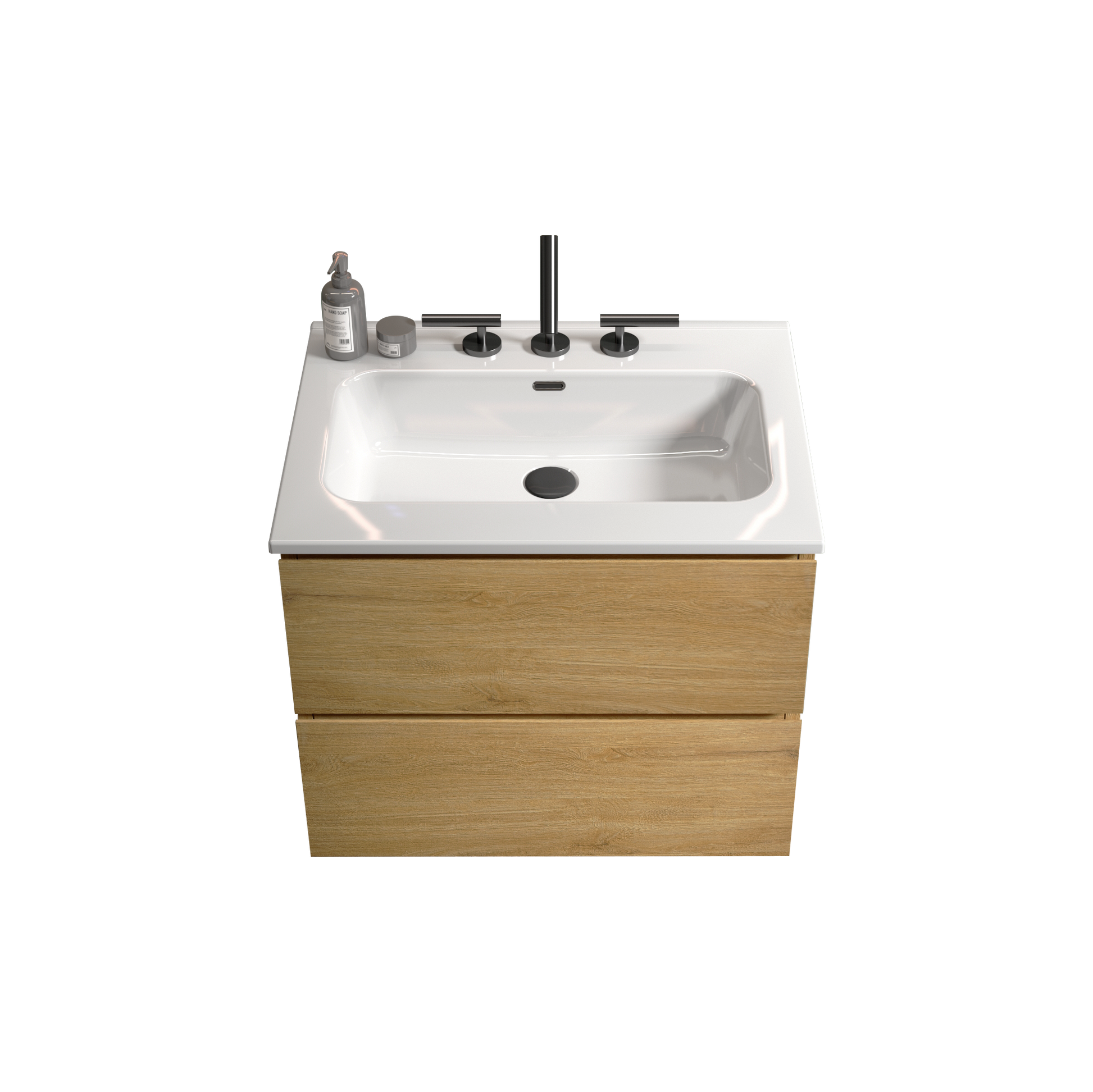 Wall Mount 24" Natural Oak Bathroom Vanity With Ceramic Sink With Three Faucet Holes, Large Storage Floating Bathroom Vanity For Modern Bathroom, One Piece Sink Basin Without Drain, Pre Assembled Oak Bathroom Modern Ceramic Mdf