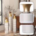 Floor Metal Vases Decorated White Metal Vases Set Of 3 Gorgeous Home Decoration Large Glazed Metal Vases 24In 28.7In 33.5In Height White Pu Metal