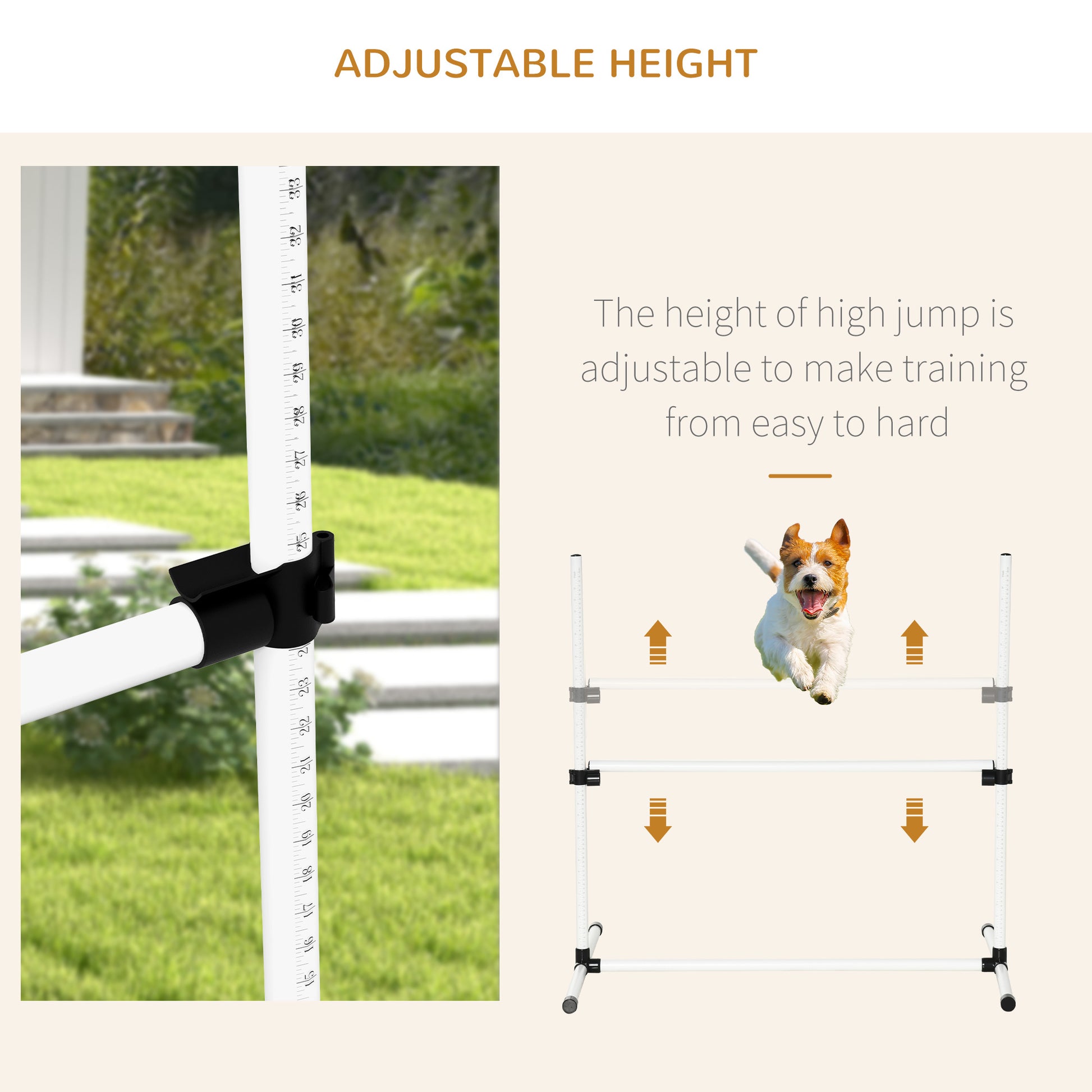 Pawhut 6 Piece Dog Agility Training Equipment For Dog Agility Course With Adjustable Height Jump Bars, Included Carry Bag, & Displacing Top Bar, White White Plastic