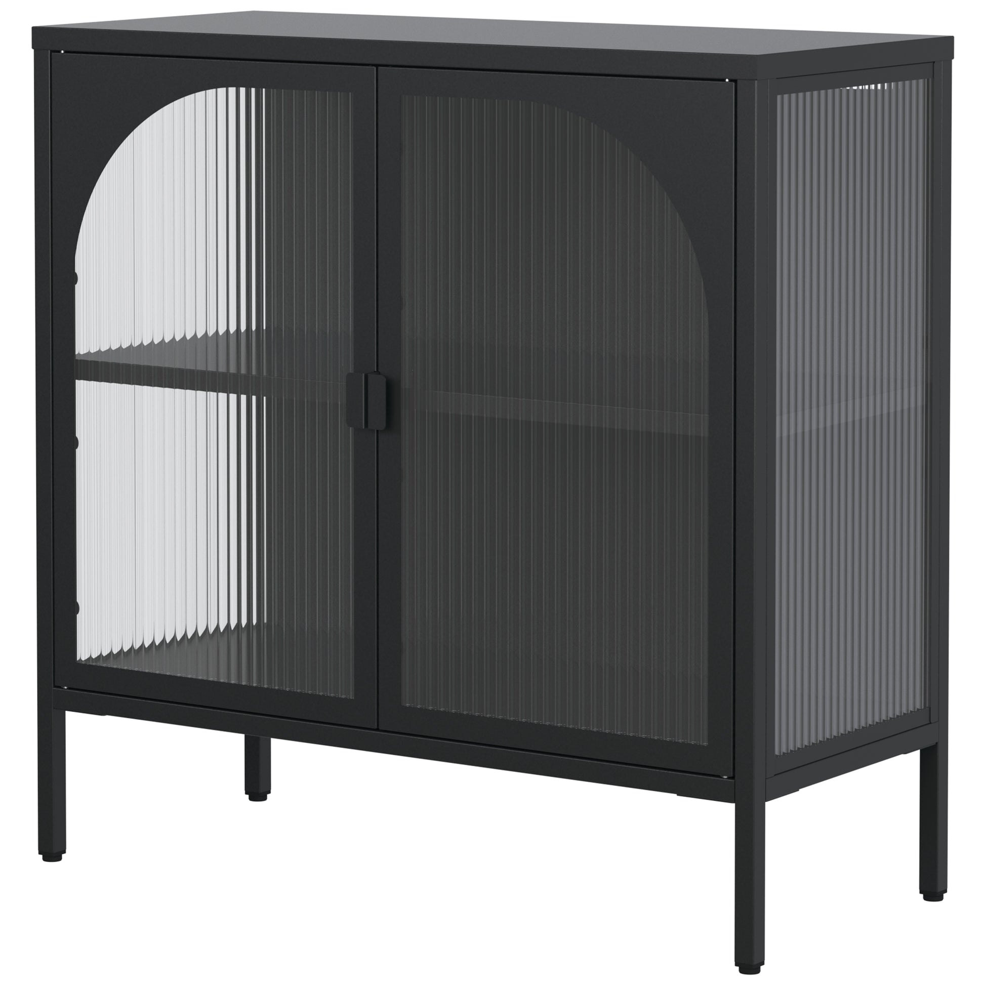 Metal Sideboard Cabinet,Accent Storage Cabinet With 2 Glass Doors,Modern Coffee Bar Cabinet With Adjustable Shelves 154 Lbs Capacity For Kitchen, Living Room And Hallway, Black Accent Chests 1 2 Shelves Antique Black Primary Living Space Glass Doors