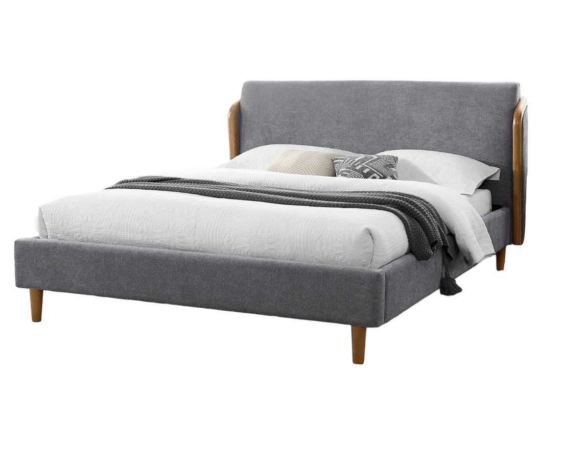 Mid Century Modern Gray Polyster Fabric Wingback Design 1Pc California King Size Bed Headboard Bedroom Furniture Box Spring Not Required California King Gray Wood Bedroom Contemporary,Mid Century Modern,Vintage Bed Frame Polyester Wood