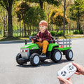 Green, 12V7Ah Battery Powered Toy Tractor With Trailer, Remote Control, Kids' Electric Excavator Vehicles With 2X35W Dual Motor, Treaded Tires, Led Lights, Usb, Music, Gift Childrens Day Green 50 99 Lbs Iron Plastic Iron Plastic Indoor & Outdoor Use