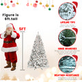 8Ft Snow Flocked Artificial Christmas Tree With Pine Cones, Prelit Xmas Trees, Hinged Easy Assembly & Reinforced Metal Base Ideal For Indoor & Outdoor Festive Decorations White Polyvinyl Chloride