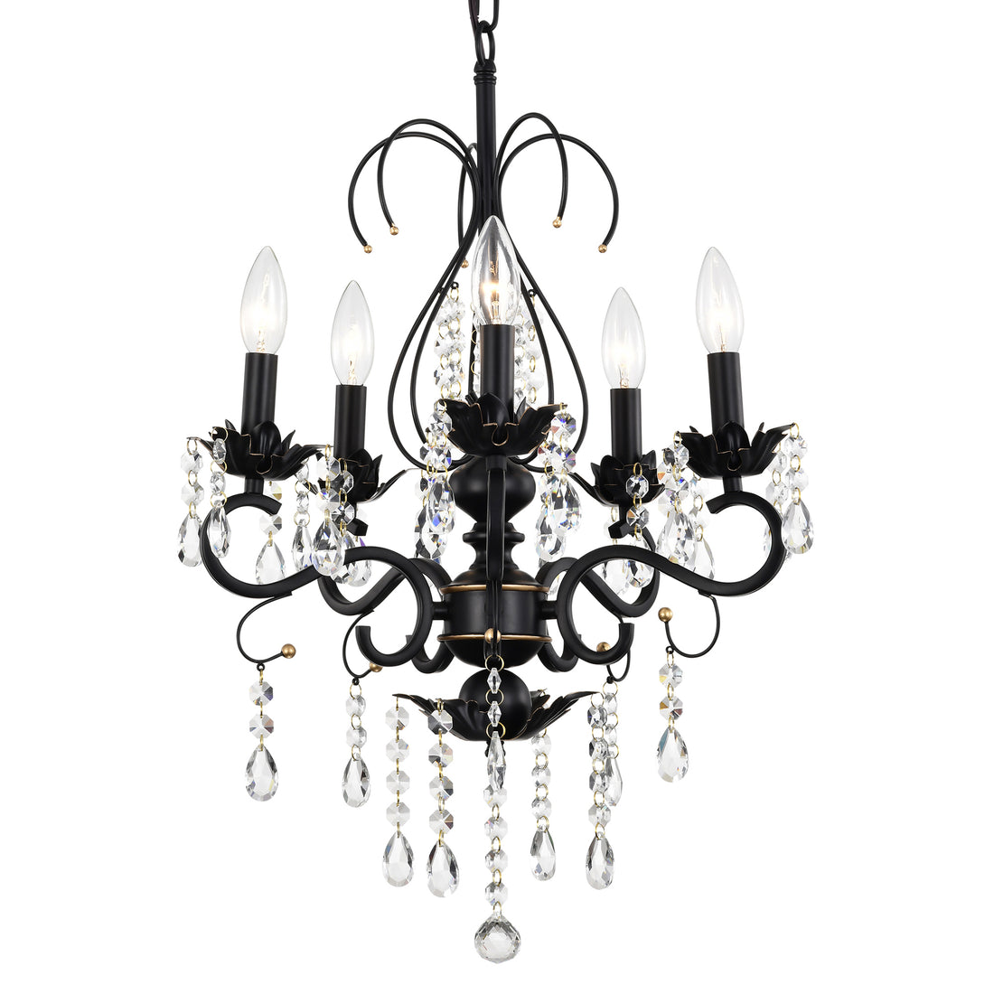 Classic Vintage Crystal Candle Chandeliers Lighting, 5 Lights Pendant Ceiling Fixture Lamp 5*E12*Max40W, No Include Bulb Chandelier For Living Room Dining Room Bedroom Hall Balcony Matte Black Gold Matte Black American Design,Luxury,Modern,Vintage Metal