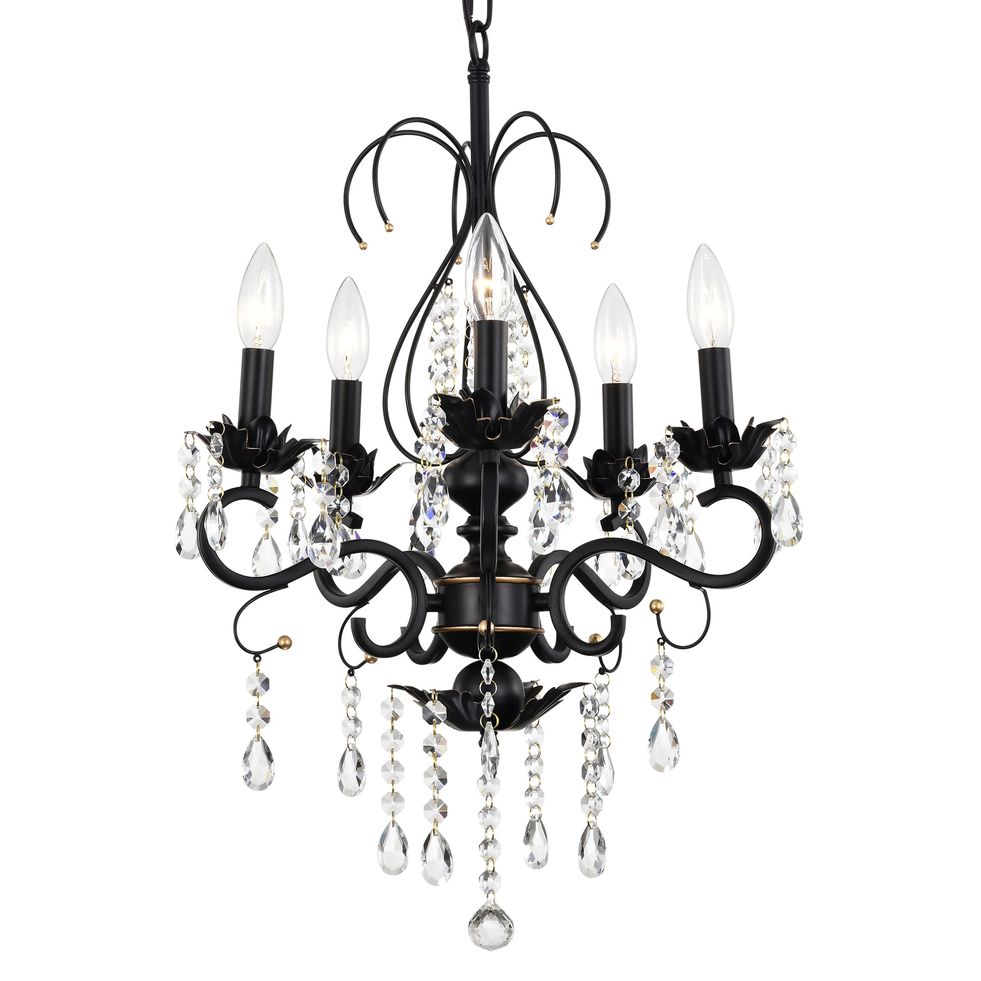 Classic Vintage Crystal Candle Chandeliers Lighting, 5 Lights Pendant Ceiling Fixture Lamp 5*E12*Max40W, No Include Bulb Chandelier For Living Room Dining Room Bedroom Hall Balcony Matte Black Gold Matte Black American Design,Luxury,Modern,Vintage Metal
