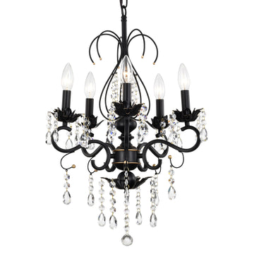 Classic Vintage Crystal Candle Chandeliers Lighting, 5 Lights Pendant Ceiling Fixture Lamp 5*E12*Max40W, No Include Bulb Chandelier For Living Room Dining Room Bedroom Hall Balcony Matte Black Gold Matte Black American Design,Luxury,Modern,Vintage Metal