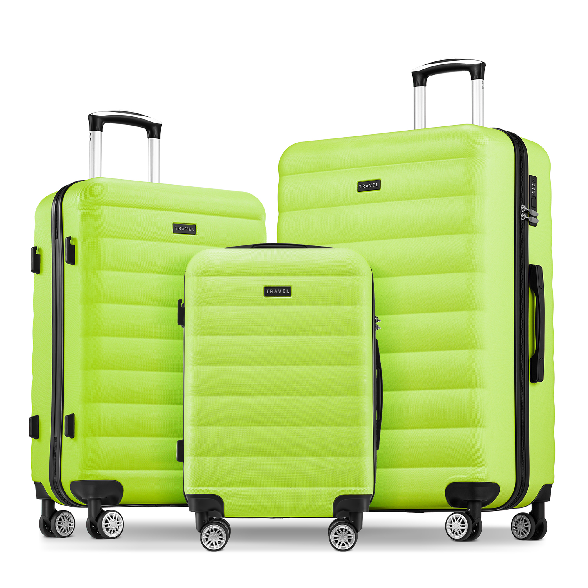 3 Piece Luggage Sets Hardside Lightweight Suitcase With Wheels 20 24 28 Inch Travel Set,Lime Green Lime Green Abs