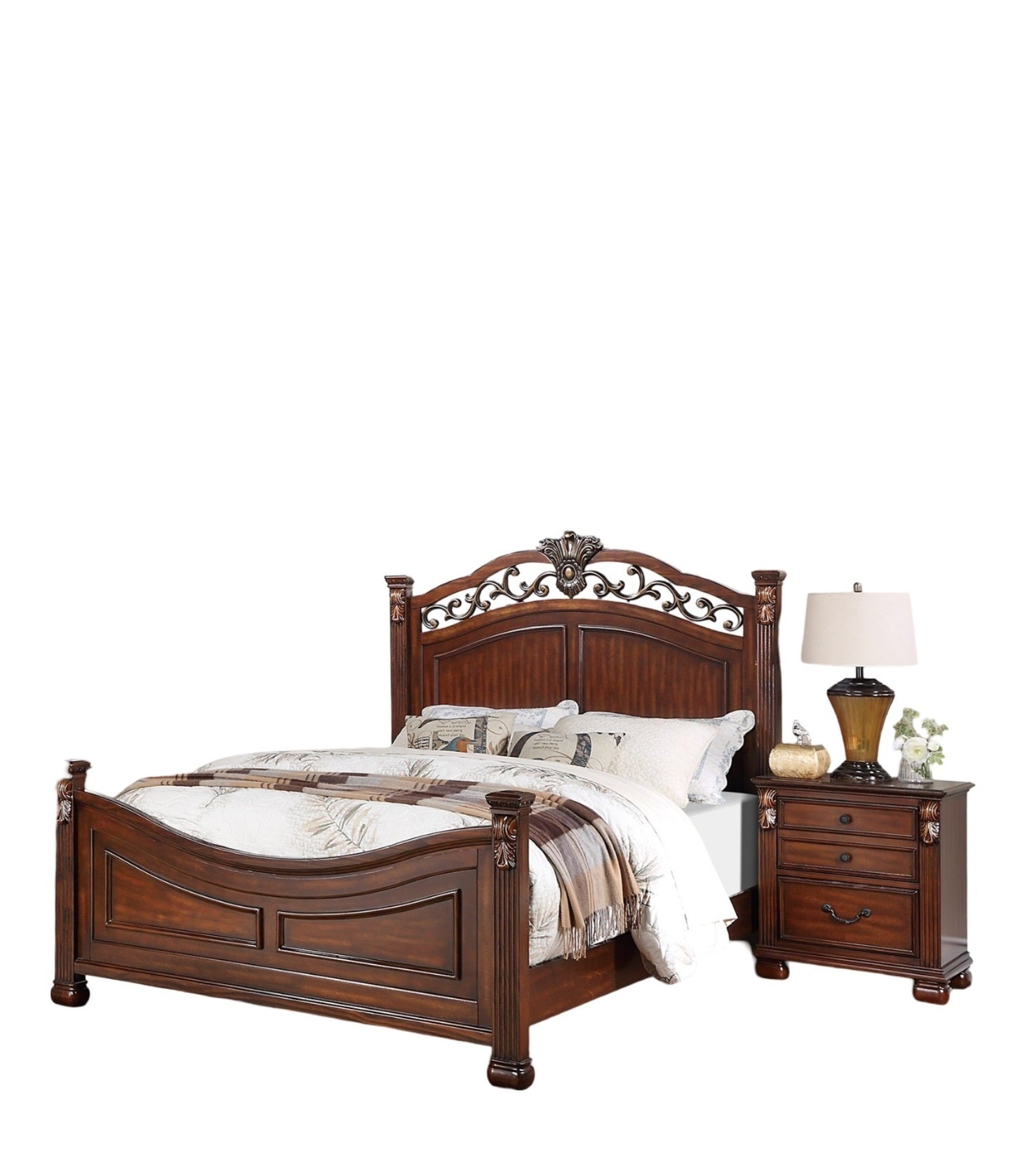 Formal Traditional Dark Cherry Color 1Pc Queen Size Bed Tufted Faux Leather Headboard Footboard Bedframe Box Spring Required Queen Cherry Wood Bedroom American Traditional,Classic,Contemporary,Luxury,Traditional Pine Bed Frame Plywood