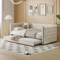 Twin Size Tufted Upholstered Daybed With Trundle, Velvet Sofabed With Rivet Design, No Box Spring Needed,Beige Twin Beige Velvet