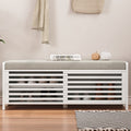 Distressed Shutter Storage Bench With Acacia Veneer For Retro Charm For Living Room, Entryway White White Mdf