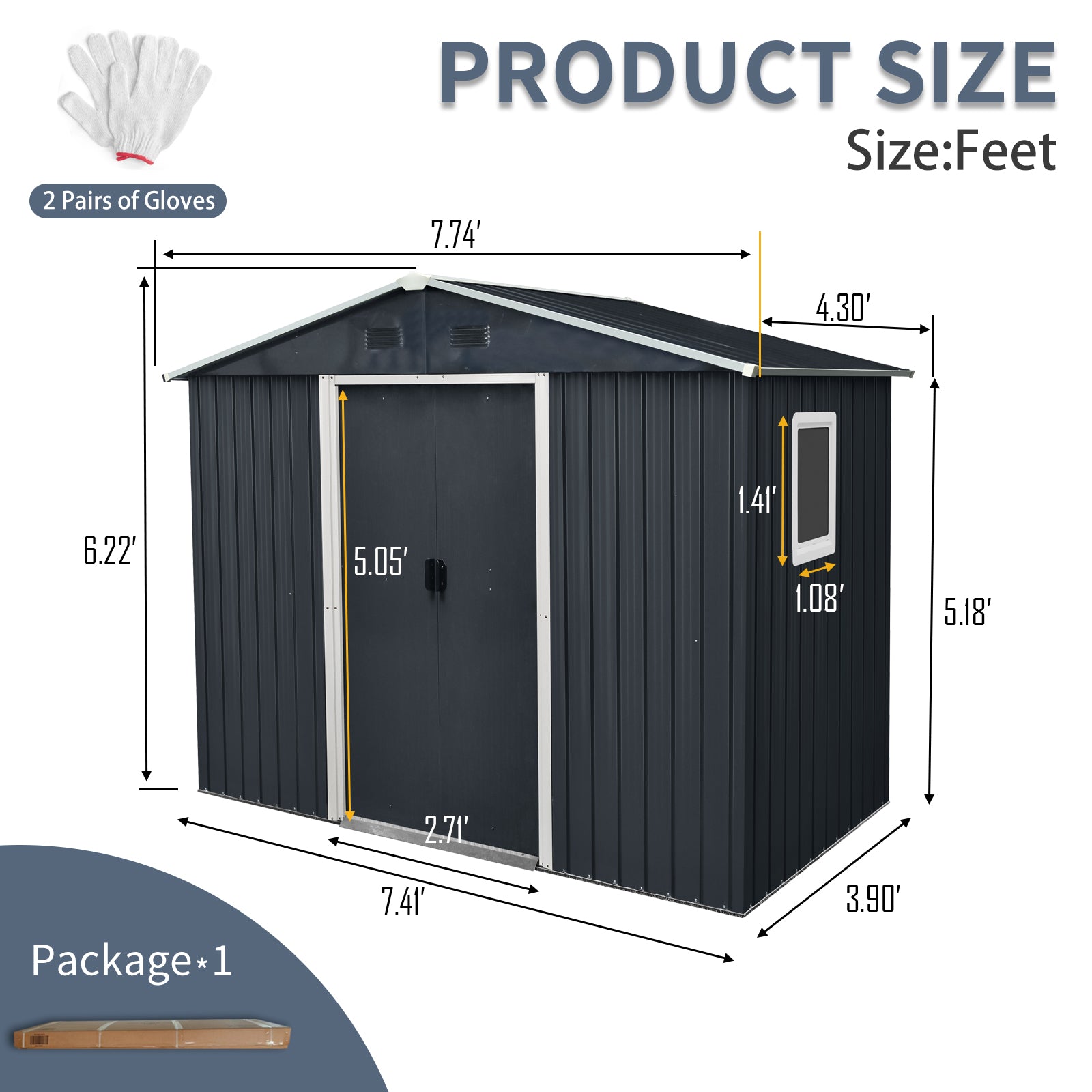 8Ft X 4Ft Outdoor Metal Storage Shed With Window And Metal Foundation For Backyard, Patio, Lawn Black And White Black White Metal