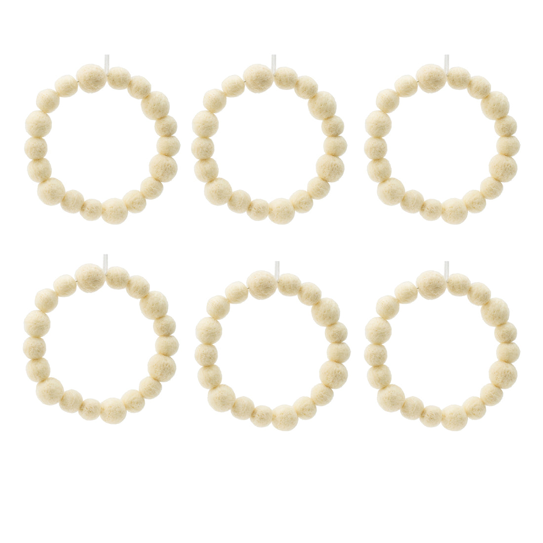 6.7" Cream Ball Wreath, Christmas Tree Ornaments For Holiday Party Decorations, Set Of 6 Cream Wool